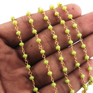 Chaîne de chapelet en perles d'hydroperidote verte, rondelles 3MM 3.5MM, plaquée or jaune, pour la fabrication de bijoux, prix de gros en vrac - Product Image 3