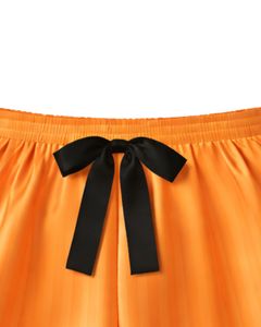 Customized Orange Satin Women Pajama Set Silk Sleepwear <b>Spaghetti</b> <b>Strap</b> Cami And Shorts Soft Luxury Nightwear Summer Lounge Set - Product Image 5