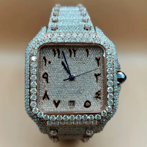 Reloj de Lujo Bicolor Oro Rosa y Plata con Incrustaciones de Moissanita VVS, Estilo Hip Hop, Esfera Árabe, Caja Cuadrada, Correa de Acero, Reloj de Monedas para Hombre - Product Image 1