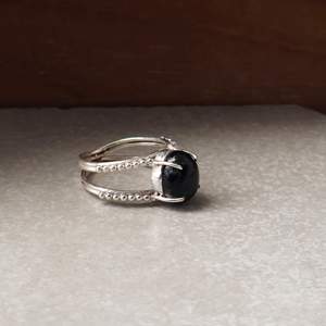 <b>Black</b> Obsidian Gemstone <b>Ring</b> 925 Sterling Silver Double Band Handmade Statement <b>Ring</b> - Product Image 2