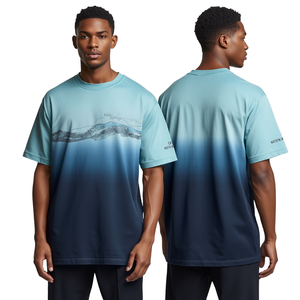 เสื้อยืดแฟชั่นผู้ชายทรงหลวมไล่เฉดสี พร้อมลายกราฟิก Ocean Pulse สไตล์สตรีทแวร์สุดพรีเมียม - Product Image 4