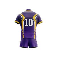 Ensemble de maillot de rugby pour homme, violet et jaune, col montant, manches courtes, polyester respirant, vêtements de sport pour toutes les saisons