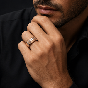 14K Rose Gold <b>Mens</b> Diamond <b>Ring</b> Geometric Square Design Luxury Fine Jewelry <b>for</b> Wedding Party Daily Wear Gift High Polish Finish - Product Image 5