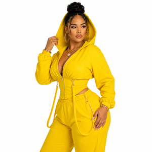 Crop Top Hoodie Long Jogger Outfits Women Athletic Apparel Custom Ladies Women Blank Cropped Hoodie Short Sets men's jackets - Product Image 3