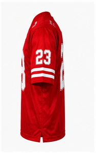 Camiseta de fútbol personalizada roja para hombre, cuello en V, poliéster, manga corta, corte regular para adultos, camisetas de fútbol personalizadas con twill. - Product Image 2
