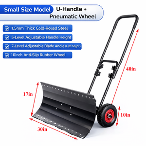 Pelle à neige en métal Widex de 30 po de large et 17 po de haut avec roues de 10 po, pelle à neige en acier à manche réglable pour utilisation extérieure en hiver ODGWTO012 - Product Image 2