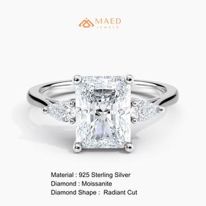 Moissanite <b>Emerald</b> Cut <b>Ring</b> for Women <b>Silver</b> Tone Engagement Anniversary Jewelry Elegant Daily Wear Style - Product Image 6