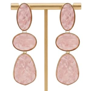 Boucles d'oreilles pendantes géométriques en or mosaïque rose à 3 niveaux pour femmes, bijoux de mode élégants, accessoire cadeau de fête, style tendance - Product Image 6