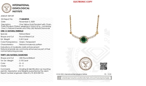 18K Solid Yellow Gold <b>Emerald</b> <b>Pendant</b> Necklace Diamond Halo & Gemstone Link Chain Necklace Classic Women's Everyday Wear Jewelry - Product Image 6