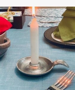 Silver Metal <b>Taper</b> <b>Candle</b> <b>Holder</b> - Vintage Handled Candlestick Tray with Leaf Handle for Dining Table Centerpiece Home Decor - Product Image 1