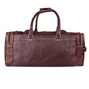 Classic Brown <b>Leather</b> Travel Duffel <b>Bag</b> With Zipper Hasp Closure Unisex <b>Soft</b> Handle 20-35L Capacity - Product Image 2