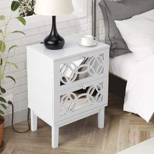 FCH White <b>Bedside</b> Table 45*30*60cm MDF Spray Paint Smoked <b>Mirror</b> Two-Drawn Carving Nightstands - Product Image 3