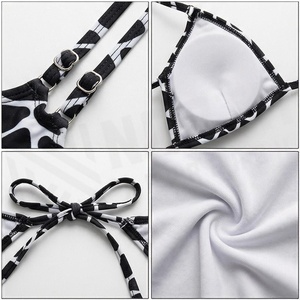 Ensemble de bikini à imprimé géométrique pour femmes, haut croisé à bretelles avec bas de string à cordon de serrage, maillot de bain extensible en spandex et polyester - Product Image 4