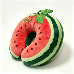 Cute <b>Cat</b> U-Shaped green <b>Plush</b> Neck Pillow red Soft watermelon Travel Cushion Unisex - Product Image 2