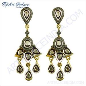 ต่างหูเงินชุบทองประดับเพชรแบบอินเดียโบราณ 925artpalace ดีไซน์วิคตอเรียนสุดหรู - Product Image 2