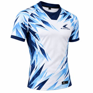 Camiseta de Rugby Sublimada de Manga Corta para Hombre Pro-Fit, Anti-UV, Absorbe la Humedad, Cuello en V, Ajustada, para Todas las Temporadas, 240g, Poliéster y Spandex - Product Image 1