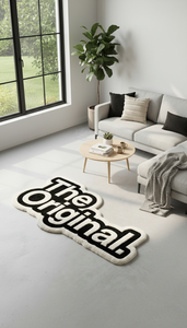 Alfombra de Lana Hecha a Mano con Tipografía Original Única, Antideslizante, Diseño en Blanco y Negro, Alfombra Decorativa para Sala de Estar - Product Image 6
