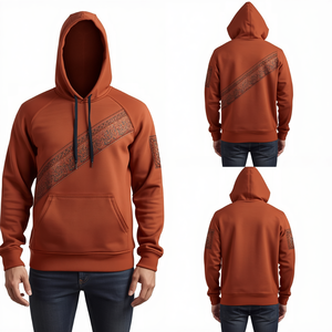 Sweat à capuche de luxe pour homme brodé avec motif Copper Ridge Stitch, en molleton de coton épais et au style contemporain - Product Image 2