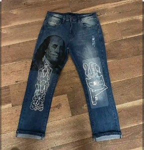 Nouveau style Jean en denim épais coupe droite pour homme, taille mi-haute, délavage moyen, 100% coton, séchage rapide, prix bas, service OEM - Product Image 1