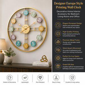 Designer Europe Style Printing <b>Wall</b> <b>Clock</b> Decorative Home Interior Accessory for Bedroom Living Room and Office - Product Image 3