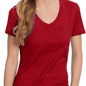 Camisetas Ecológicas de Manga Corta con Cuello en V para Mujer, de Poliéster/Algodón, Sólidas, Casuales, Transpirables, de Secado Rápido, Colección de Verano Premium - Product Image 1