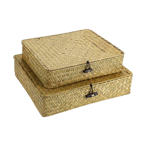 Ensemble de 2 paniers de rangement tressés en jonc de mer rustique, écologiques et de haute qualité, avec couvercle, collection Printemps, couleur personnalisable, multi-usages - Product Image 1