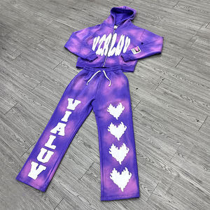 Conjunto de Sudadera con Capucha Oversize y Pantalones Acampanados con Pedrería Personalizado OEM - Product Image 1