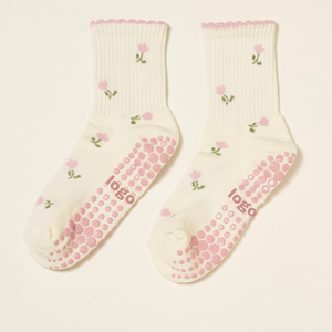 <b>Custom</b> Logo Floral Non-Slip Ankle <b>Socks</b> For Children 100% Cotton Anti-Slip Bottom Pink Dot <b>Grip</b> Design Spring Casual Wearc - Product Image 1