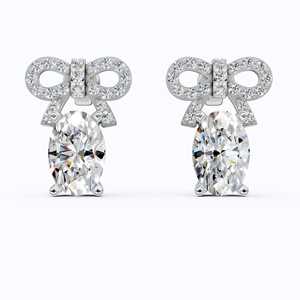 Boucles d'oreilles ovales en diamant de laboratoire 1,13 CTW en or massif 14K plaqué rhodium de luxe certifiées IGI, design nœud pour femme - Product Image 3