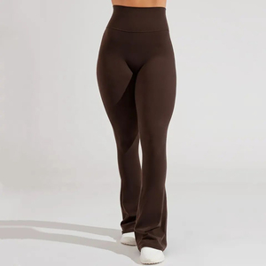 Leggings évasés taille haute pour femmes, couleur unie, tricot extensible, longueur complète, pantalon de yoga sans couture, à porter en toutes saisons - Product Image 5