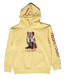 LUVIER Men's Oversized Hooded Sweatshirt Yellow Cartoon Bear Embroidered Streetwear Cotton Pullover Autumn Fashion - Product Image 1