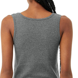 Camiseta sin mangas con cuello redondo gris liso para mujer, top de verano informal de punto transpirable sin mangas - Product Image 5