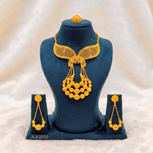 MOLL JEWELLERS Indian Wedding Jewelry Set Gold Plated Women's Trendy <b>Statement</b> Long <b>Necklace</b> with Earrings A-63006 - Product Image 2