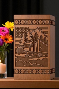 Handmade Rosewood Urn Box Truck American Flag Personalized <b>Memorial</b> <b>Gift</b>-Durable Eco-Friendly 220 Cubic Inch Wooden Cremation - Product Image 6