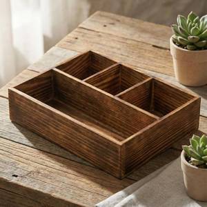 Boîte à thé en bois de luxe moderne, artisanale et écologique, 4 compartiments, élégant organiseur pour sachets de thé, épices, herbes, cadeaux - Product Image 1