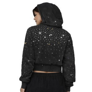 เสื้อฮู้ดครอปซิปสำหรับผู้หญิง ผ้าฝ้ายฟลีซ ลายเพชรเต็มตัว สไตล์สตรีทแวร์ มีเชือกผูก ฮู้ดแบบครอปท็อป เสื้อผ้ากีฬา - Product Image 2