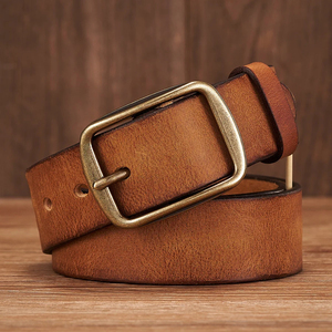 Ceinture pour homme en cuir véritable de haute qualité, écologique, vintage, élégante, confortable, décontractée, avec boucle en cuivre, largeur réglable 3,0 cm - Product Image 5