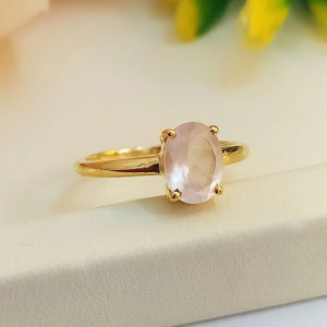 Trendy Design Natural Rose <b>Quartz</b> <b>Ring</b> 6x8mm Oval Shape 925 Sterling Silver 18K Micron Gold Plated Gemstone Minimalist Jewelry - Product Image 4