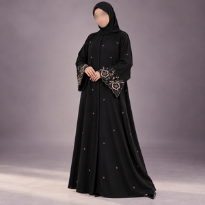 Elegante Vestido Abaya con Bordado Floral para Mujer, Mangas Anchas, Tela Suave, Túnica Islámica Modesta |   Elegante Brazalete Musulmán para Ocasiones Especiales - Product Image 1