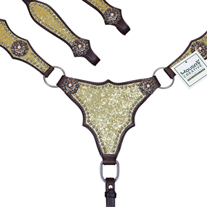 Ensemble de têtière en cuir avec de gros strass scintillants dorés et conchos en strass brillants - Product Image 3