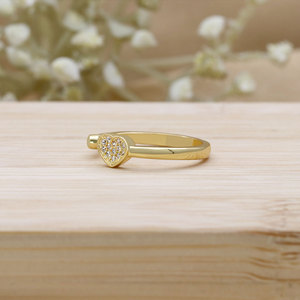 Wholesale 14K Gold Plated Sterling Silver Pave Cubic Zircon Heart Shape <b>Adjustable</b> <b>Ring</b> for Wedding Engagement Party Accessories - Product Image 4