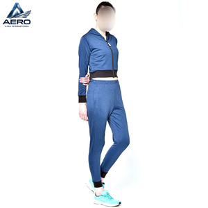 <b>Top</b> Product Zipped Style Long Sleeve <b>Cropped</b> <b>Top</b> And Trousers 2 Pcs Set, Best Material Women Casual Wear Tracksuits - Product Image 2