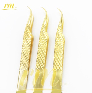 Pince à épiler pour extensions de cils RMI en acier inoxydable anti-magnétique 10 mm, qualité supérieure, cils dorés tendance en gros - Product Image 1