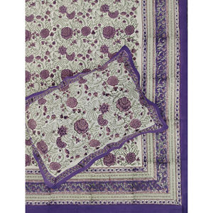 Sábana Plana de Algodón con Estampado Geométrico a Mano, 200 Hilos, Color Blanco y Morado, para Cama Doble, Transpirable, para Uso Doméstico, Hotelero y de Lujo - Product Image 1