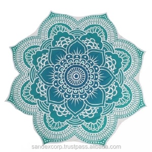 100% Toalla de playa redonda de algodón Buena calidad Hermoso diseño impreso en color Toalla de playa redonda de mandala Fabricante en India. - Product Image 1