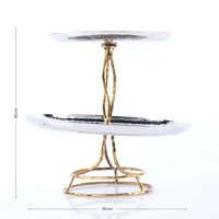 Plateau à gâteau rond en acier inoxydable fait main, support doré à 2 niveaux, plateau de service décoratif, présentation de buffet, ZAHID EXPORTS Cake