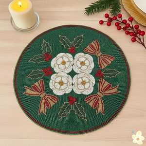 Stylish <b>Beaded</b> Embroidery <b>Placemats</b> Decorative Handmade Dining Table Mats for Restaurant Hotel Party and Home Use at cheap price - Product Image 5