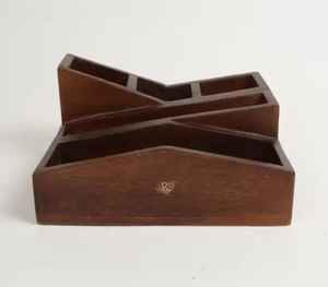 Rustic Wooden Cutlery Holder 3 Compartment Flatware Organizer <b>Kitchen</b> Utensil Storage Box With Metal Handles <b>Table</b> Caddy - Product Image 4