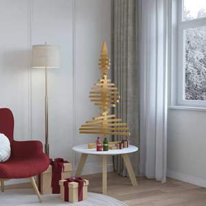 Árbol de Navidad de Madera de Pino Sólido de 47.24 Pulgadas en Color Marrón con Base, Árboles de Navidad Sólidos - Product Image 4