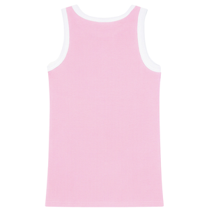 Camiseta sin mangas acanalada rosa bebé personalizada para mujer con ribete en contraste blanco, chaleco casual de verano de algodón premium sin mangas, venta al por mayor OEM ODM - Product Image 2